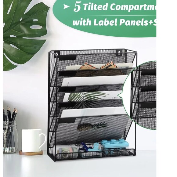 EASEPRES 5-Tier Wall File Organizer | Sturdy Metal Mesh | Black - Picture 5 of 6